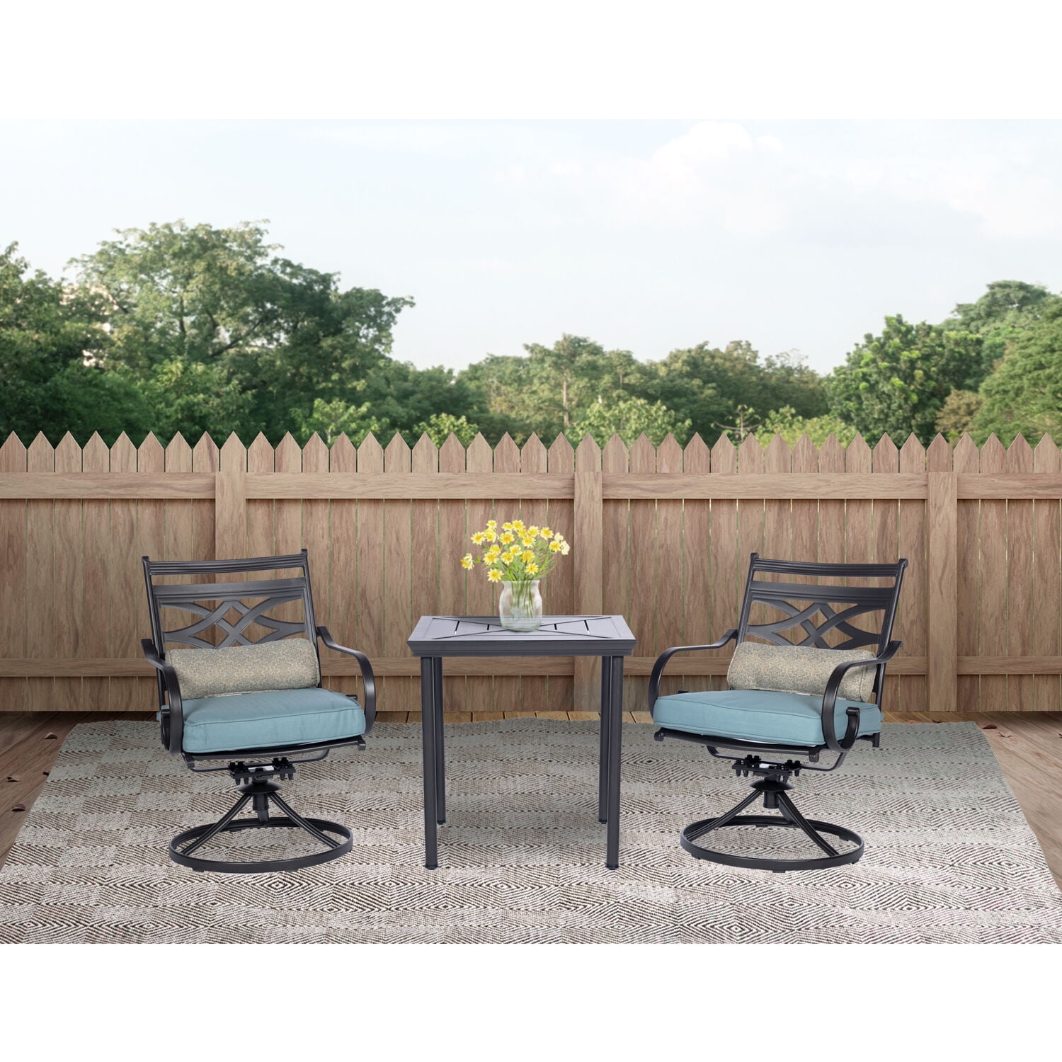 Hanover Montclair 3-Piece All-Weather Outdoor Patio Bistro Dining Set,  Steel frame, Ocean Blue
