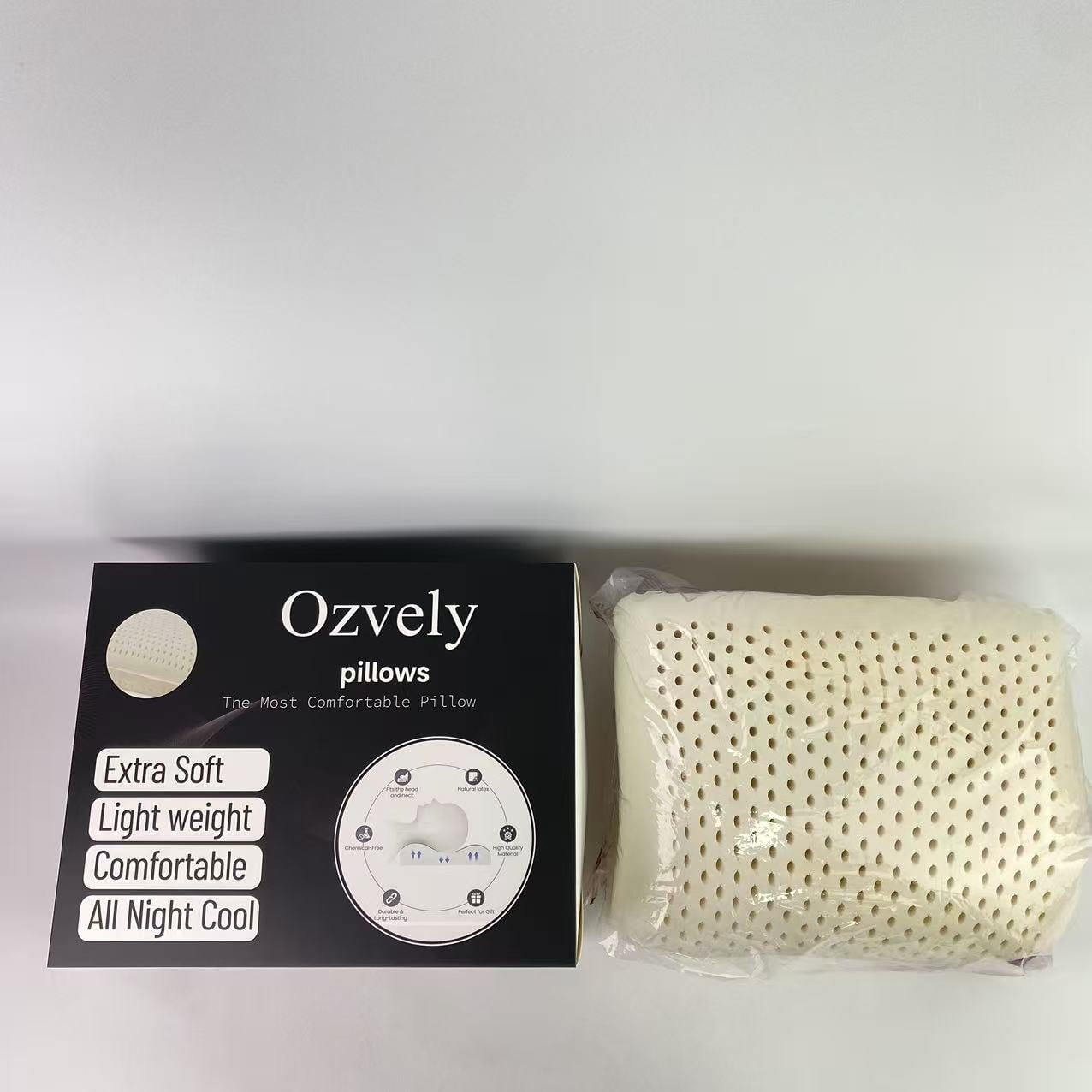 Ozvely pillows,Latex Pillow, Natural Cooling Latex, Medium Firm, Ergonomic Support for Side, Back & Stomach Sleepers. Breatthable Comfort. 24 × 16 inches