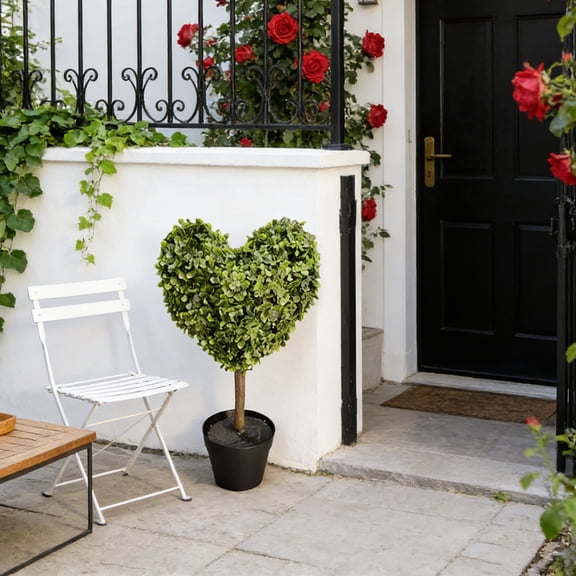 Heart Boxwood Topiary Trees Artificial Outdoor Valentines Day Decorations, 23.6" Heart Shape Artificial Topiary with Planter Pots Valentine's Day Indoor Home Porch Decor