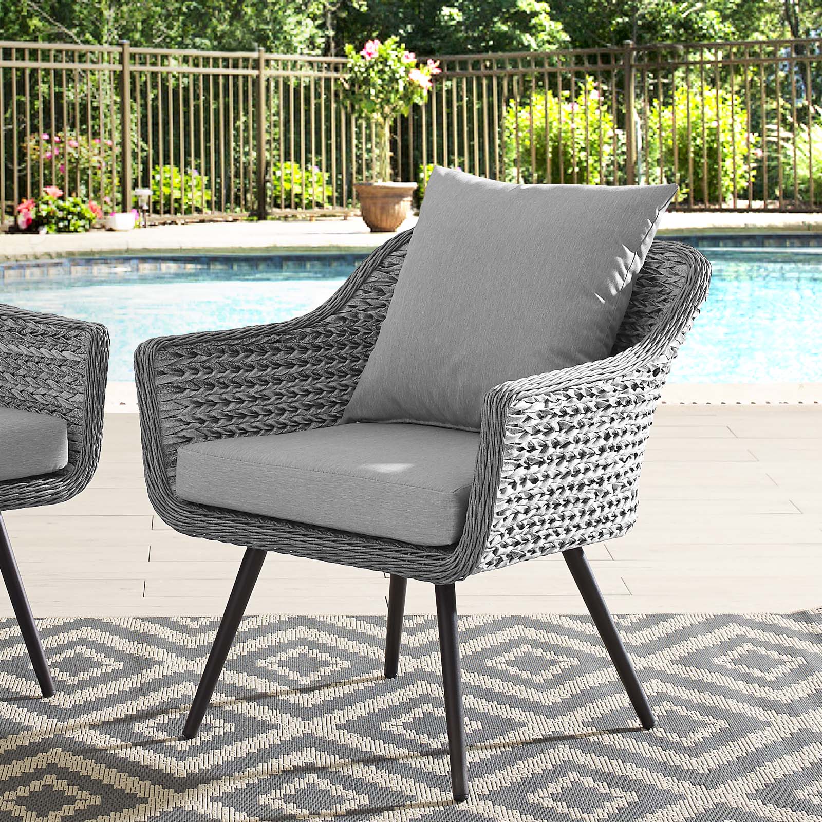 Modern Contemporary Urban Design Outdoor Patio Balcony Garden Furniture Lounge Chair Armchair, Rattan Wicker Aluminum Metal, Grey Gray - image 2 of 5