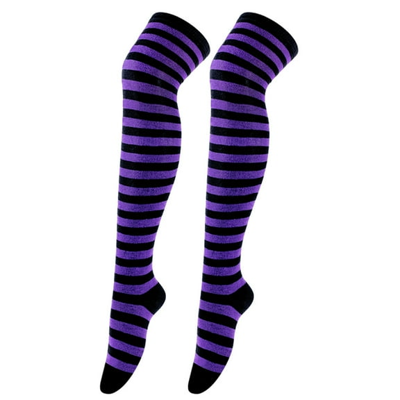 Firefly Hope 1 Pairs Striped Over-the-Knee & Knee-High Socks, Thigh-High Boot Stockings for Women & Girls, Cosplay & Daily Wear,Dark Purple