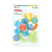 Nuby 3-Step Soothing Teether Set for Infants, Green/Blue/Yellow Unisex Baby Teethers, 3 Count