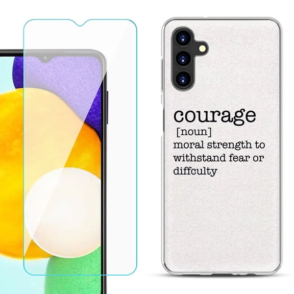 Slim-Fit TPU Fashion Phone Case for Samsung Galaxy A13 5G, with Tempered Glass Screen Protector, by OneToughShield ® - Dictionary/Courage