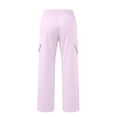 thumbnail image 4 of Cargo Wide Leg Pants for Women Ghalytn Drawstring Elastic Waist - Loose Straight Casual Trousers with Side Pockets, 4 of 5