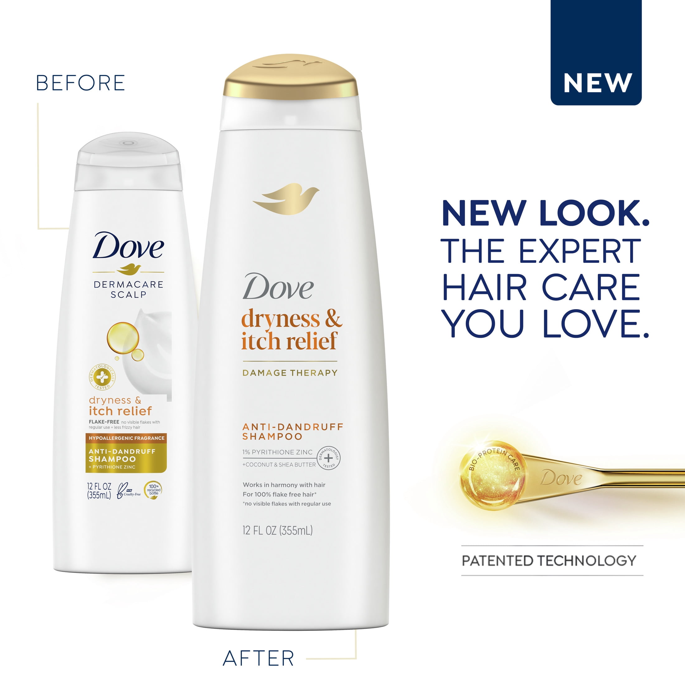 Dove Damage Therapy Derma Anti-Dandruff Shampoo for Flaky Scalp Dryness + Itch with Pyrithione Zinc & Coconut Oil, 12 oz