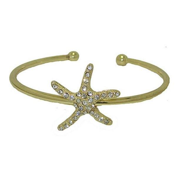 Yellow Gold and Crystal Star Fish Bangle Bracelet 