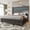 Grey, variant on Merluxy Queen Bed Frame with LED Lights Charging Station,Corduroy Upholstered Platform Bed Frame with 60" Tall Wingback Headboard/White