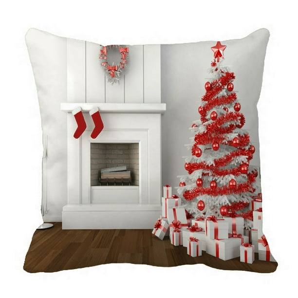 ECZJNT Fireplace Christmas Tree Pillow Case Cover Set 16x16 Inch