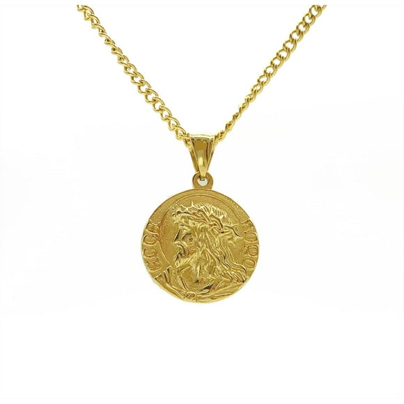 Collar LINLINCHIC chapado en oro de 18 quilates con moneda de Jesús para hombre y mujer