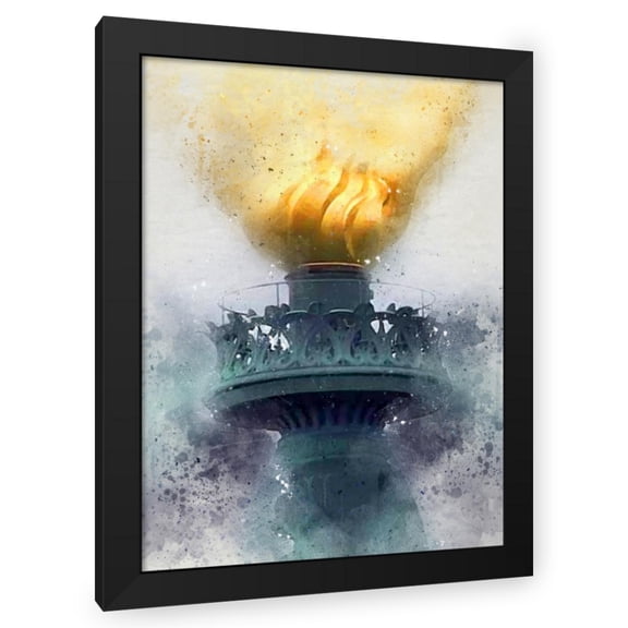 Stephen Chambers 19x24 Black Modern Wood Framed Wall Art Titled - Liberty Torch Watercolor