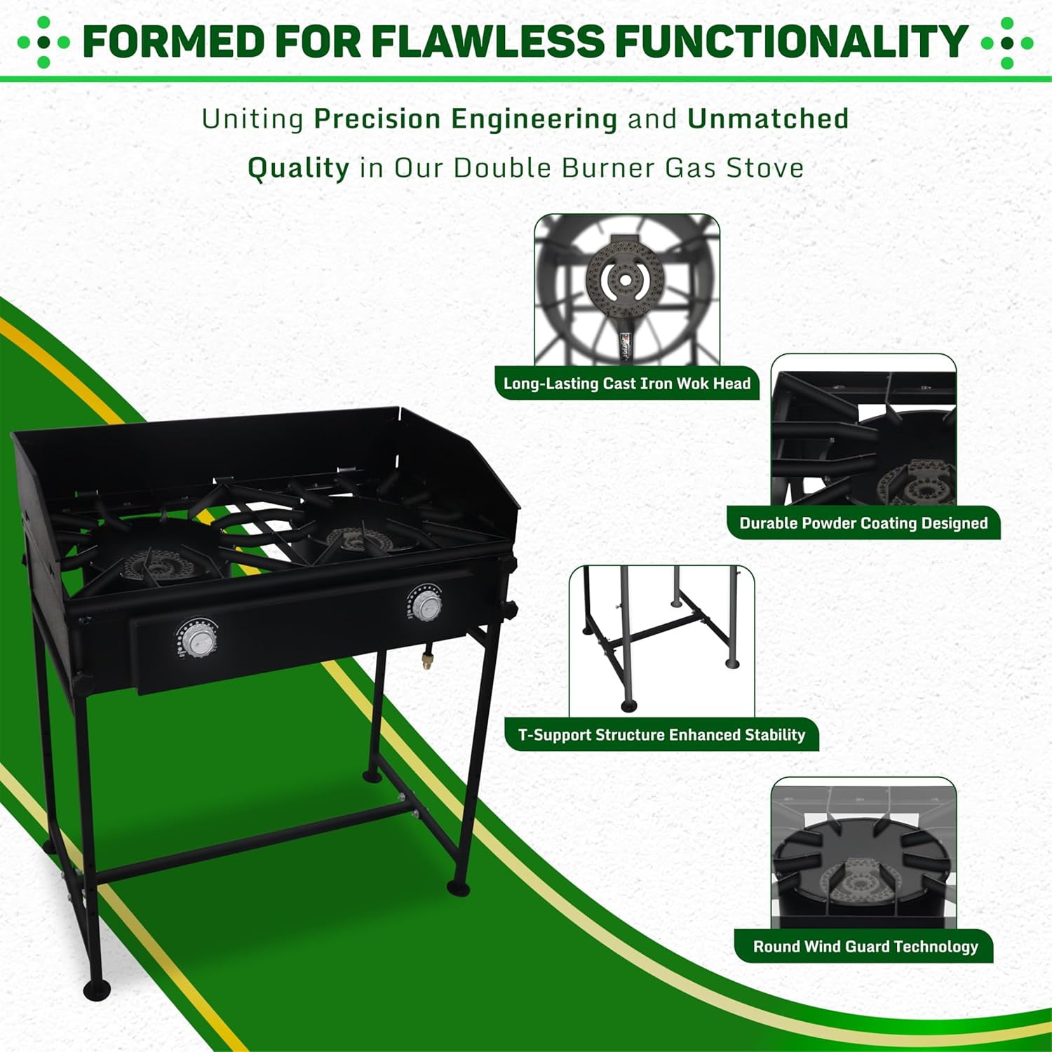 SONRET - Double Burner Propane Outdoor Camping Stove - with Detachable Legs & Wind Panel