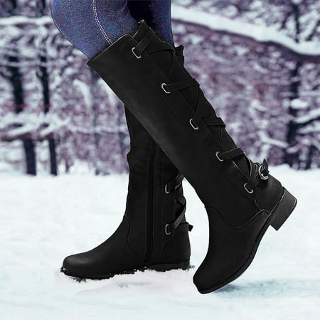 

Long Boots Knee-High Heel Snow Boots for Women Wide Width Slip on Boots for Women s Flat on Snow Boots for Women Mid-Calf Boots Retro Shoes Snow Cleats for Women Boots Warm Boots