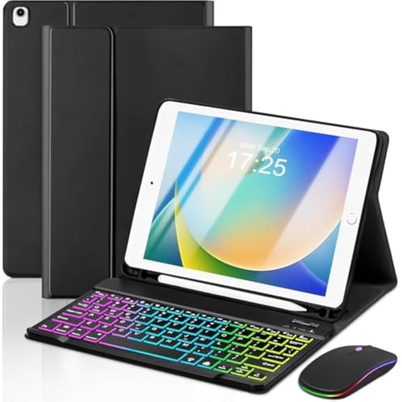 Magnetic Keyboard Mouse Combo Case with RGB Backlight Keypad & Stylus Slot for iPad 5/6 Gen, Air 1/2, Pro 9.7" 2017/2018,Black Mouse