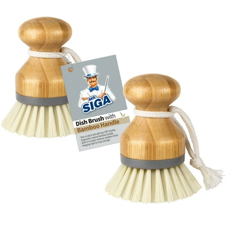 MR.Siga Bamboo Palm Brush, Scrub Brush for Dishes Pots Pans Kitchen Sink Cleaning, Pack of 2