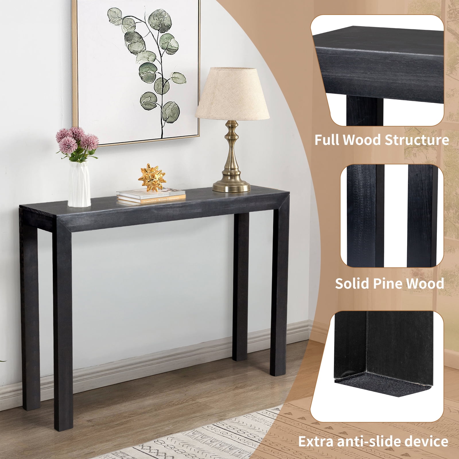 Zimtown Modern Console Table for Entryway, 46" Long Simplistic Sofa Table Narrow Hallway Foyer Table for Living Room, Black