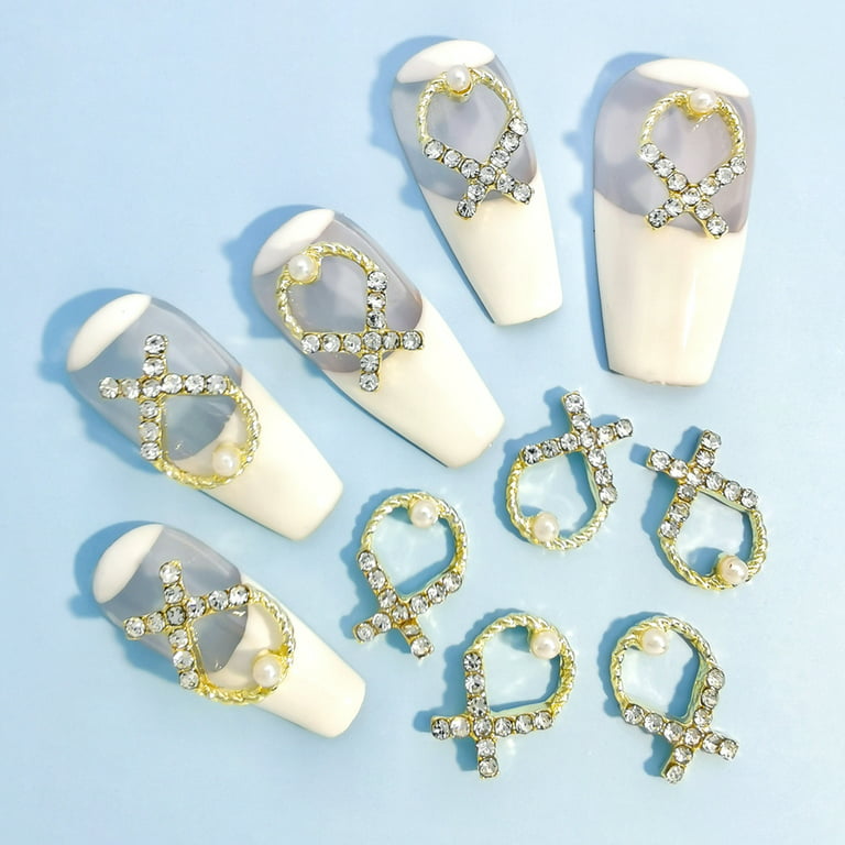 ALEXTREME 24 Pcs 3D Bling Nail Patch Art Jewelry Glitter Rhinestone Pearl Decor Nail Tips