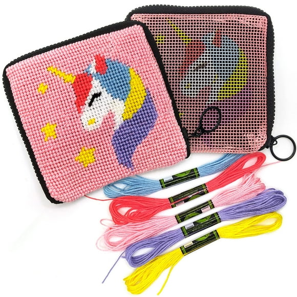 Kit de cartera Needlepoint Craftiloo para niños, bordado con unicornios