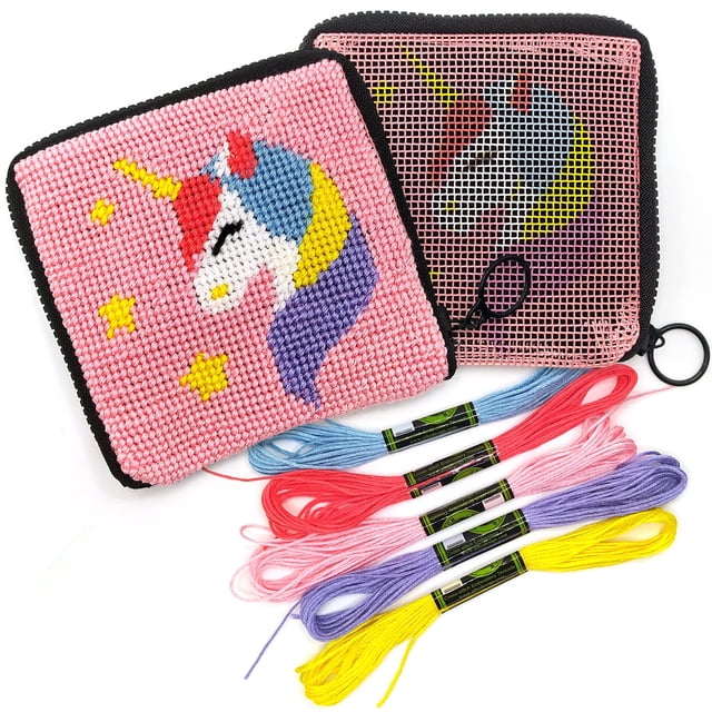 Kit de cartera Needlepoint Craftiloo para niños, bordado con unicornios