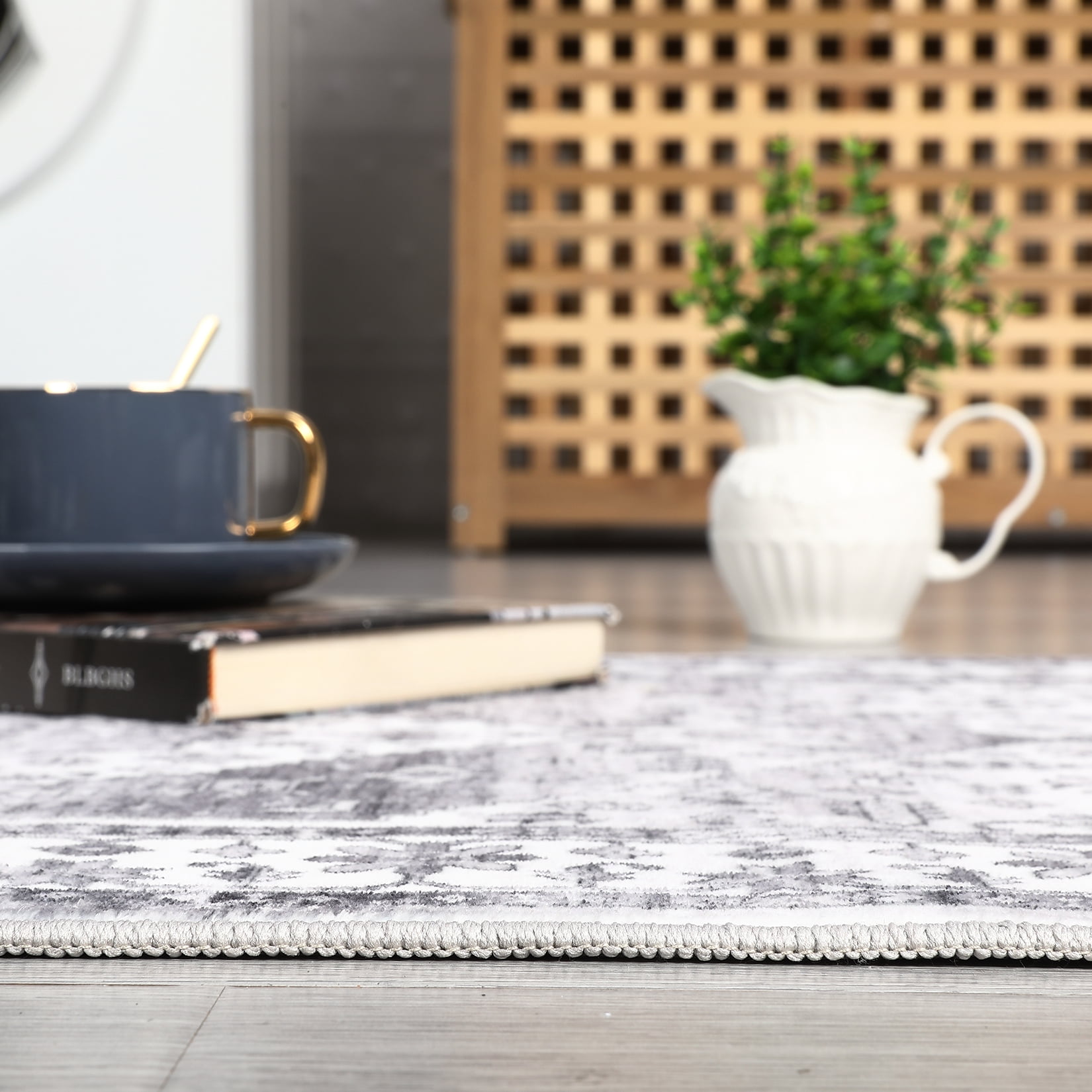 Garvee 8'x10' Washable Rug Vintage Persian Rug Floral Rug Non-Slip Oriental Distressed Throw Carpet for Dining Room Home Office, Gray