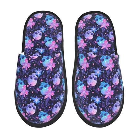 Balery Skull starry sky flower leaf Slient Indoor Furry Fleece Comfort House Shoes Soft Non-Slip Home Shoes Cotton slippers House Slippers-- Medium