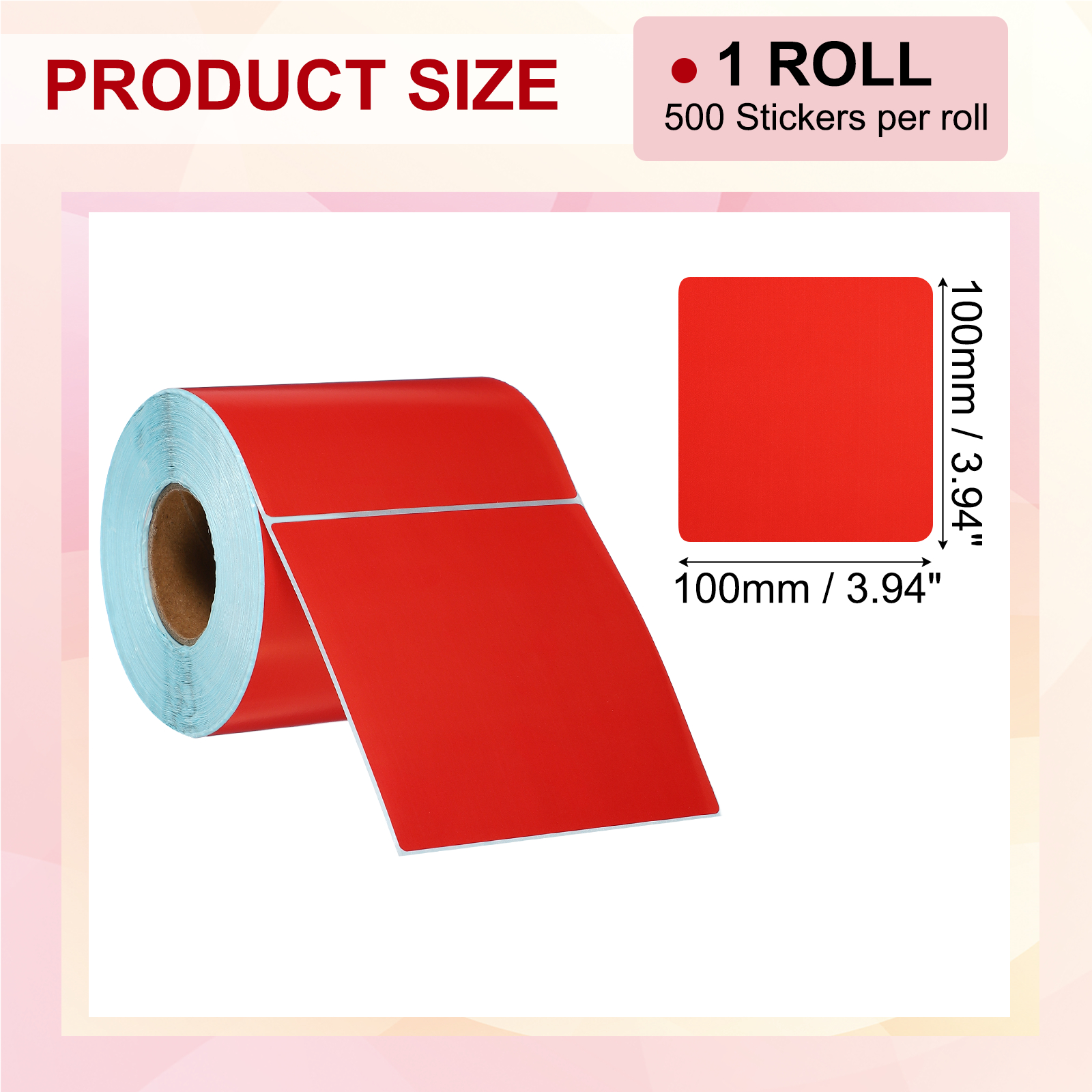 Uxcell 500Pcs Thermal Labels 3.94x3.94" Thermal Printer Labels Stickers Self Adhesive Tags Rectangle Paper Roll Small for Printer Shipping Label Mailing UPS Barcode Address Red