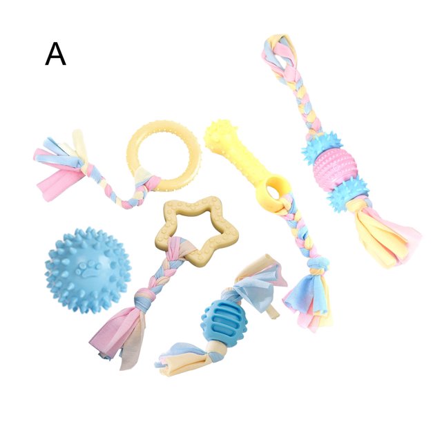 CSChome Puppy Teething Toys Dog Teething Toys - 6Pcs, Anxiety Relief Interactive Bite-Resistant TPR Rope Toys