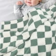 thumbnail image 3 of HOMRITAR Checkered Baby Blanket for Boys Sage Green Fluffy Fuzzy Blankets with 3D Chessboard Grid, Warmer Comfort Reversible Lightweight Bed Blanket for Toddlers Infant or Newborn 30 x 40 Inch C29, 3 of 7