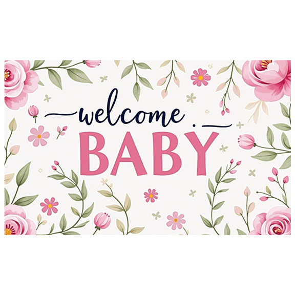 Floral Themed Welcome Baby Backdrop Banner Party Decoration Background for Baby Shower Events Photography Props Newborn Celebrations