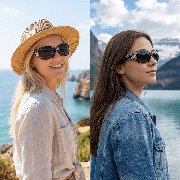 2 Pack Polarized Sunglasses for Women with Wrap Around 