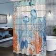 thumbnail image 6 of Summer Ocean Shower Curtain, Coastal Jellyfish Orange Corals Shells Teal Wooden Waterproof Shower Curtain Set with 12 Hooks Lightweight Bath Curtains Fabric Bathroom Decor 72x72 Inches, 6 of 9