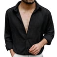 thumbnail image 2 of Yaoyar Men's Summer Breathable Solid Crinkle Texture Camp Collar Button Front Long Sleeve Lightweight Casual Shirt, 2 of 7
