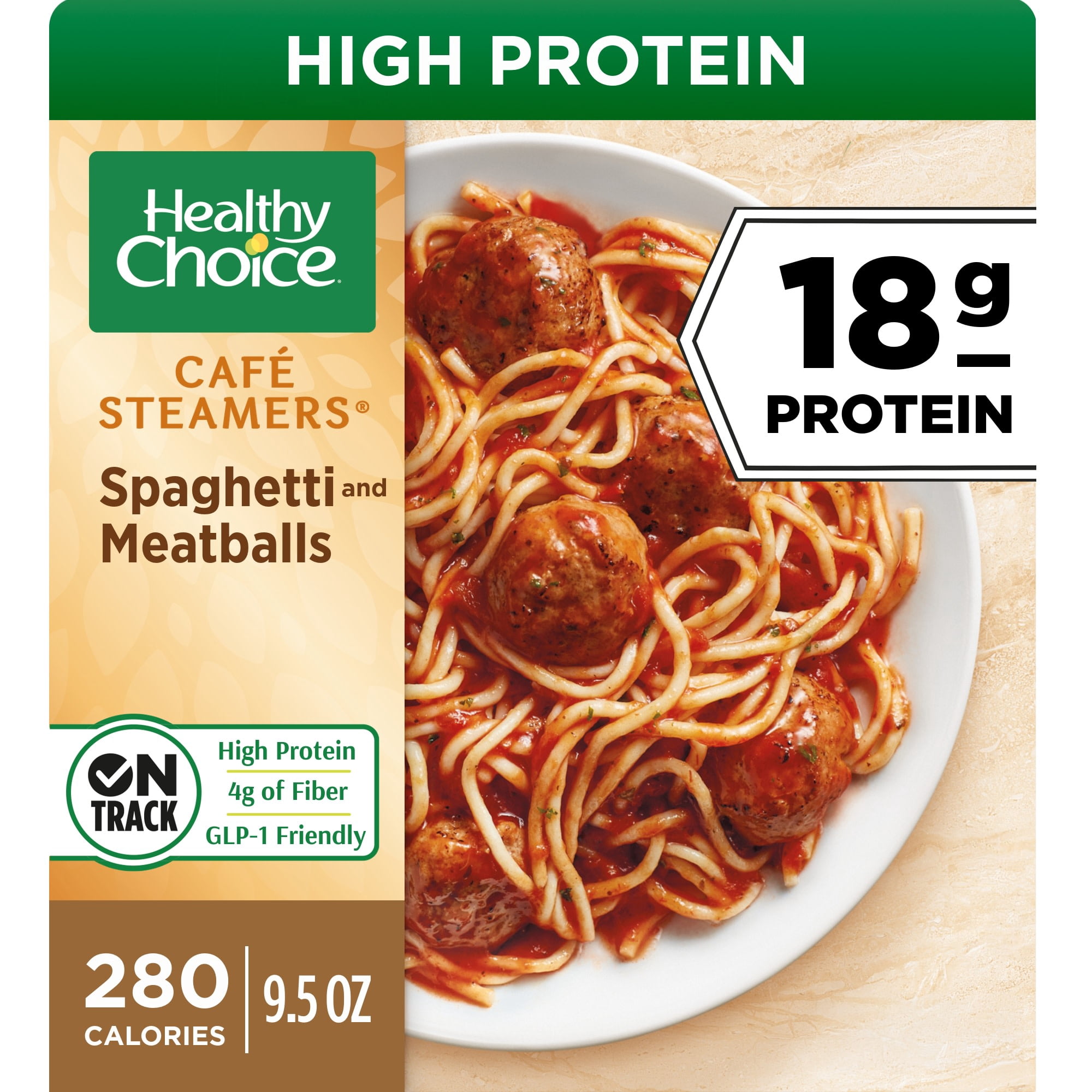 Healthy Choice Cafe Steamers Spaghetti & Meatballs, High Protein Frozen Meal, 9.5 oz. Bowl