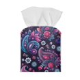 thumbnail image 2 of FUIALDOLG Stylish Tissue Box Cover Waterproof, Purple Paisley Floral Square PU Leather Tissue Box Holder, Modern Facial Paper Organizer Dispenser for Bathroom, Car, 5.1''X5.1''X5.5'', 2 of 7