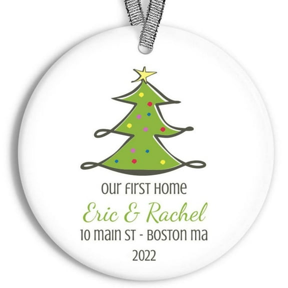 Our First Home Christmas Ornament - X-Mas Tree Ornament - Personalized Porcelain Ceramic Housewarming