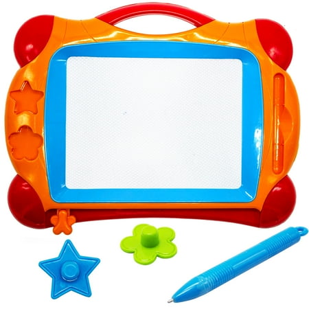 Magna Board Orange Drawing Board for Kids Includes Fun Stamps, Magnetic Pen, and Writes in 4 Different Colors