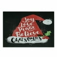 thumbnail image 1 of Santa Cutting Board, Xmas Hat with Lettering Joy Love Peace Believe Watercolor Drawing Style Vintage, Decorative Tempered Glass Cutting and Serving Board, Small Size, Black Red White, by Ambesonne, 1 of 1