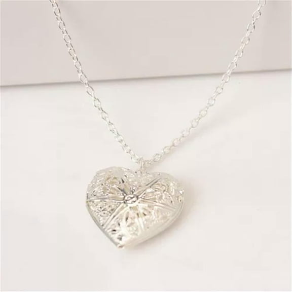 DESIGNICE Hollow Heart Shape Pendant Necklace Openable Locket Necklaces Women Jewelry Silver-