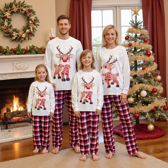 BSongo Family Christmas Pajamas Set Elf Theme Family Pajamas Holiday Loungewear for Women Men and Pet