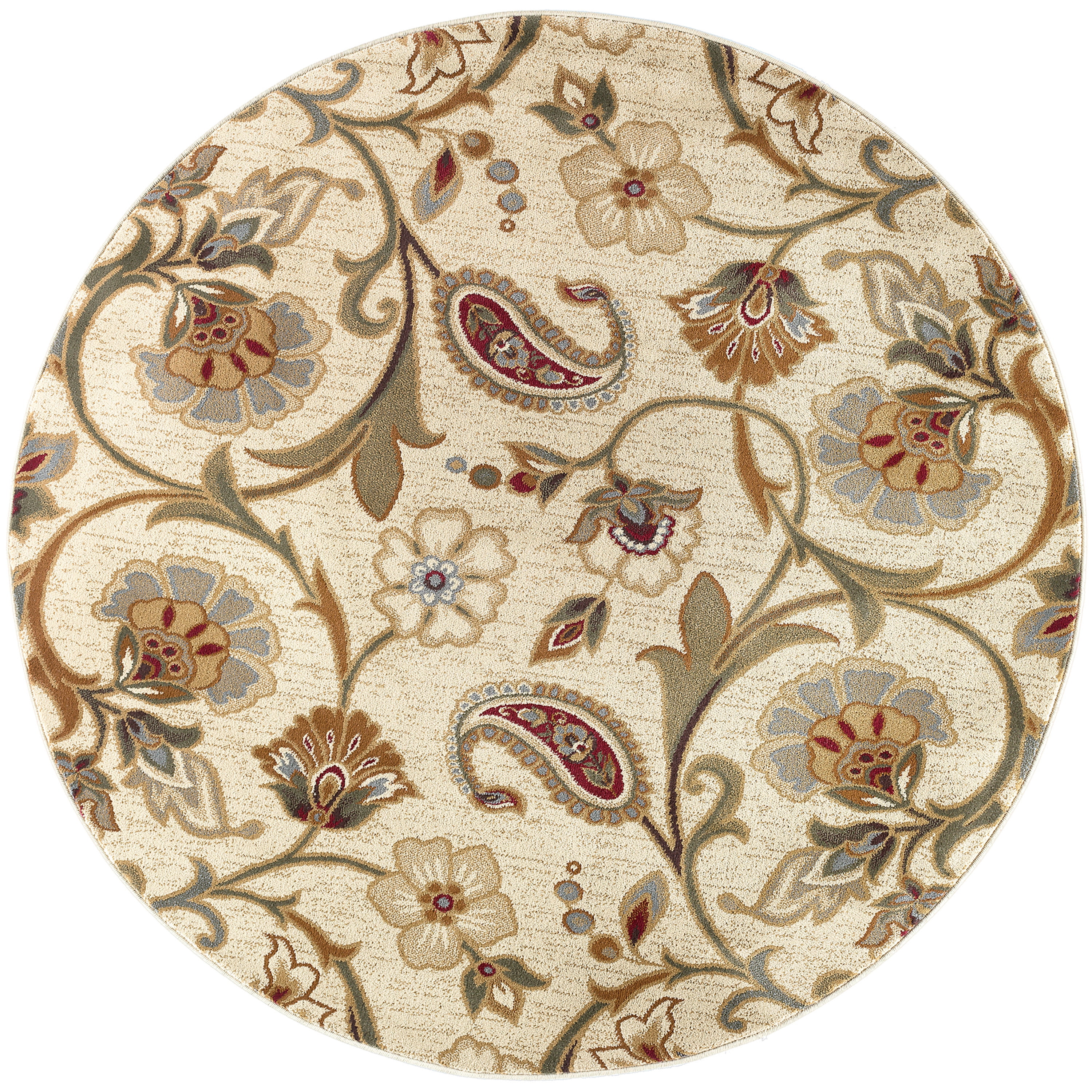 Impressions Transitional 8' Round Beige and Green Polypropylene Indoor Area Rug