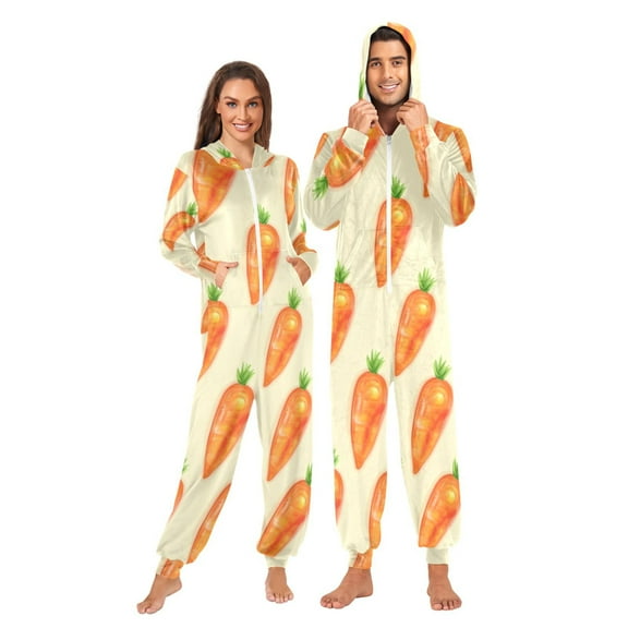 Orange Carrots Adult onesie Pajamas, Crystal Velvet Ultra Soft Warm Jumpsuit for Men and Women