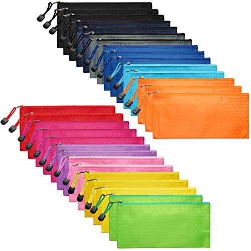 12 Pieces 6 Colors Pencil Pouch Zipper File Bags Waterproof Double Layer PVC Bag 