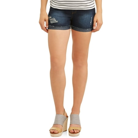 Oh! Mamma Maternity Distressed Overbelly Denim Shorts - Available in Plus