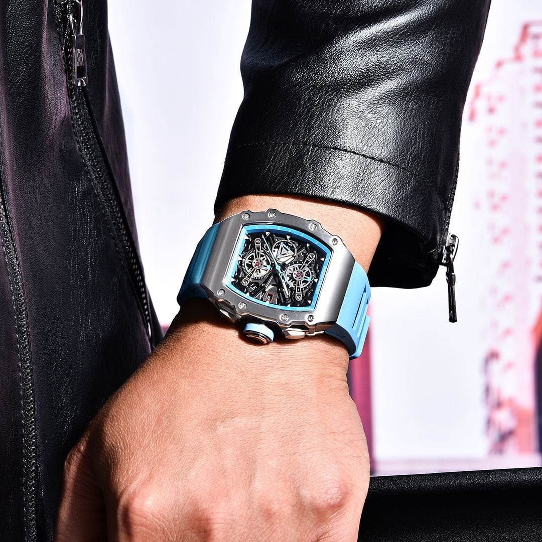 PAGANI DESIGN Men's Quartz Watches Chronograph Tonneau Stainless Steel Sports Wrist Watches for Men Synthetic Sapphire Dial Glass