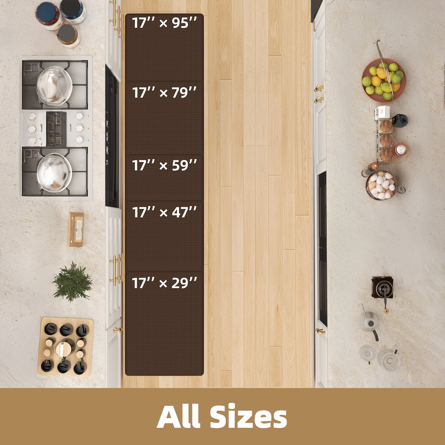 PABUBE Kitchen Rug and Mat Kitchen Mat Anti Fatigue, Non Slips Kitchen Floor Mat, Kitchen Rug or Mat Washable, 17"x 29", Brown