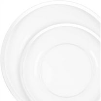 EcoQuality 7 inch Salad Plates and 10 inch Dinner Round Clear Plastic Plates with White Rim - Disposable, Heavy Duty, Elegant, Durable, Versatile Plates for Everday Use, and Stylish Tableware (64)