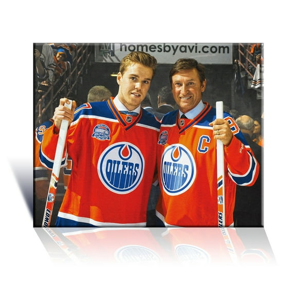 Wayne Gretzky and Connor McDavid Edmonton Hockey Licensed Collectible Wrapped Canvas - Hockey Legends Artwork Wall Decor Oilers Memorabilia Sports Gift Icon Display (16"x20")