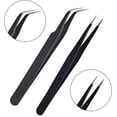 thumbnail image 2 of Pinzas para pestañas de 2 piezas, pinzas para extensión de pestañas de acero inoxidable, pinzas para pestañas con punta recta y curva (negro), 2 of 5