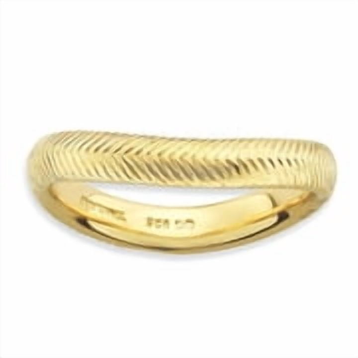 3.25mm Sterling Silver Stackable Polished Gold-FlashedWave Ring - 3.5 Grams - Size 7
