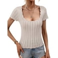 thumbnail image 2 of Liacowi Women's Slim Fit Crop Tops Casual Solid Color U-neck Short Sleeve Tee Shirt Basic Knitted Streetwear, 2 of 7