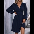 thumbnail image 4 of Vestido Elegante para Mujer, Cuello en V, Larga, Cintura Alta, Corte Holgado, para Fiesta de Graduación, Cóctel, Corto Azul Marino XXL, 4 of 9